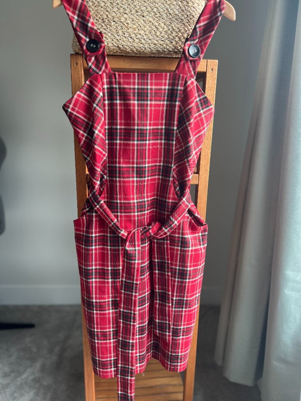 Plum Checkered Overall Dress